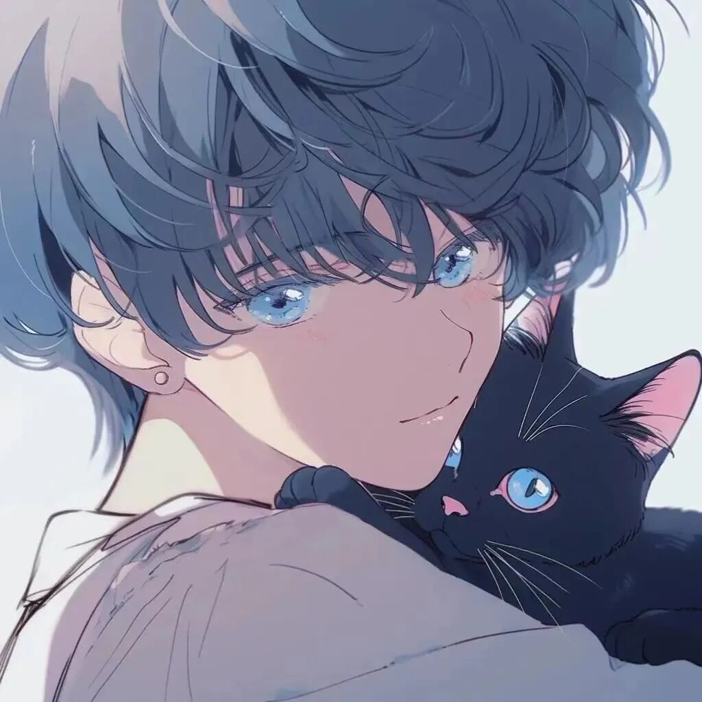 抱着猫咪动漫情侣头像
