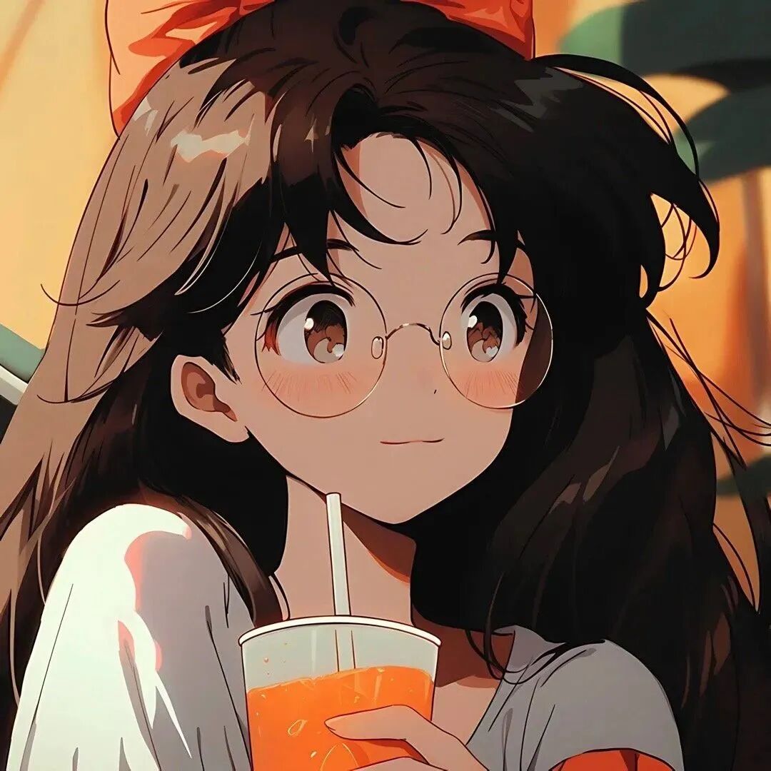 喝饮料唯美动漫头像女