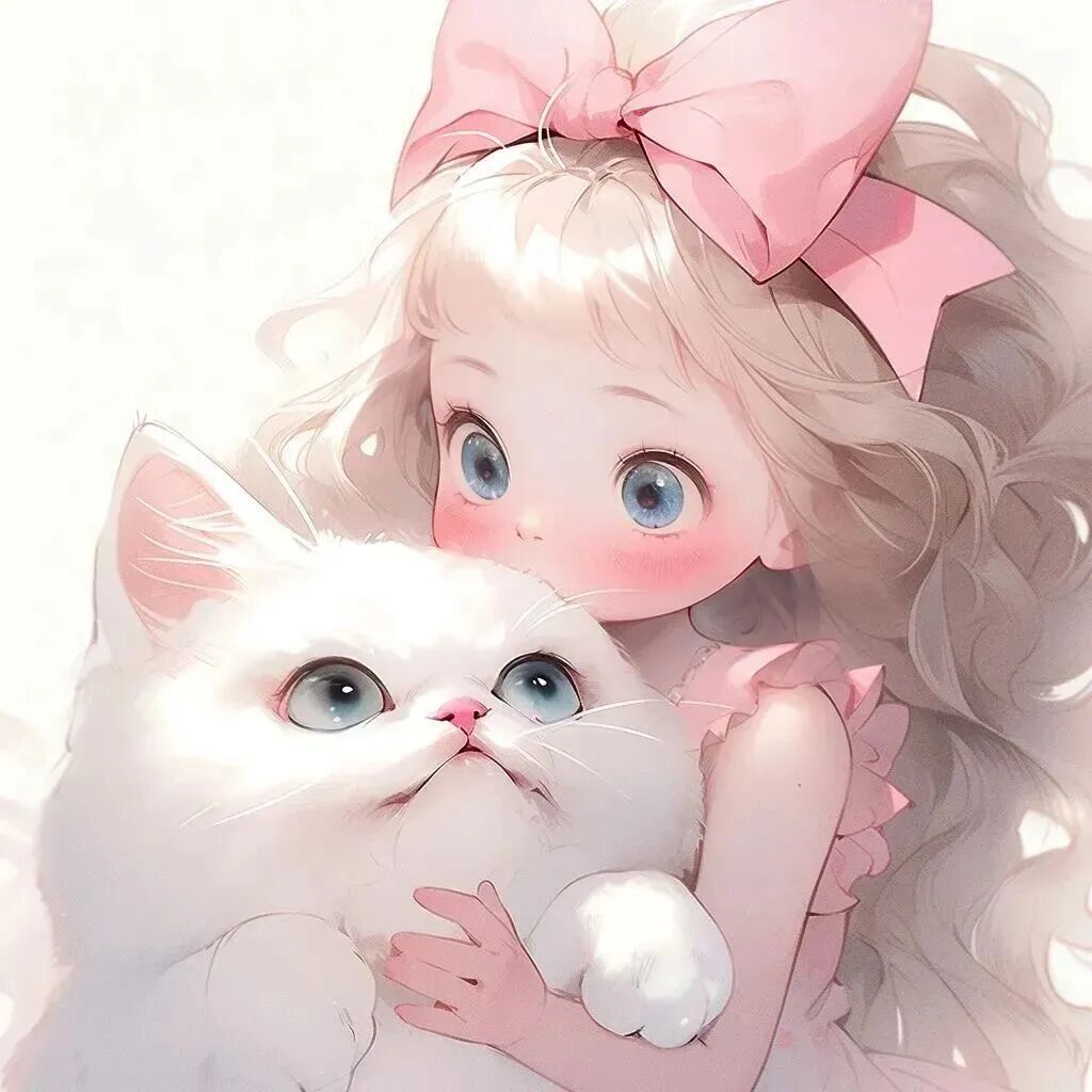 抱着猫咪呆萌动漫头像女