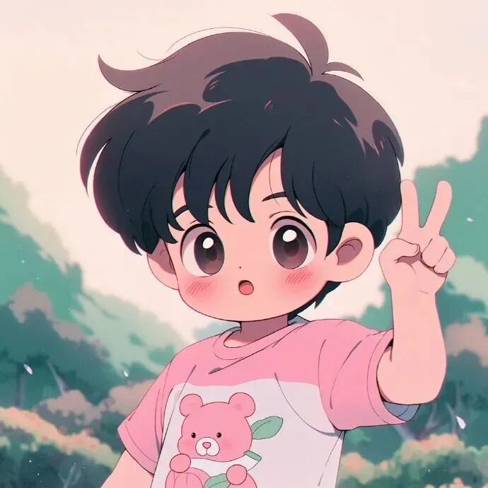 小胖墩剪刀手唯美治愈动漫情侣头像