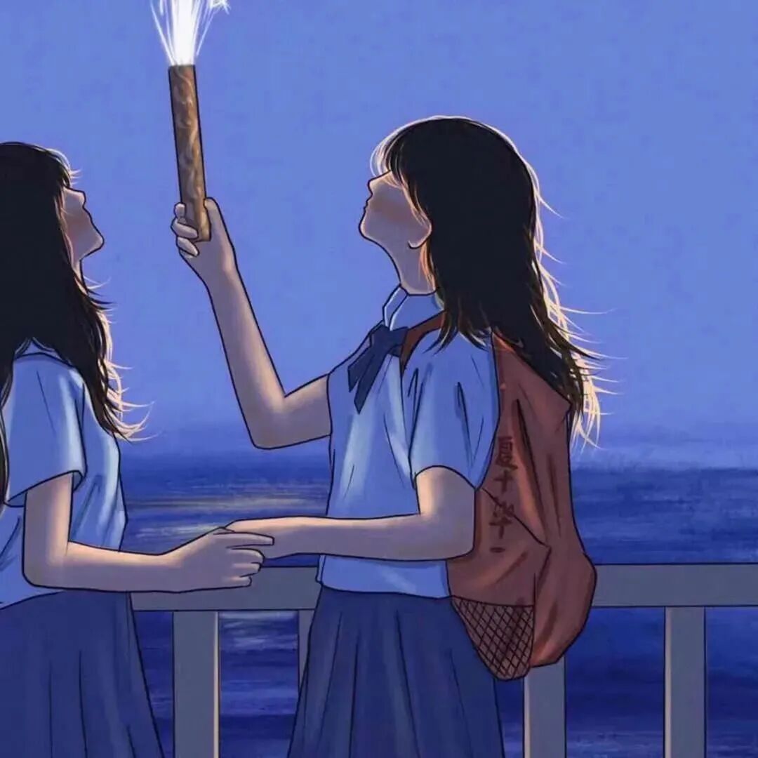 学院海边二人闺蜜头像动漫闺蜜头像