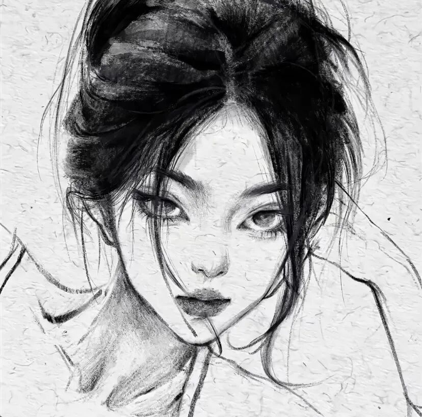 手绘黑白动漫头像女