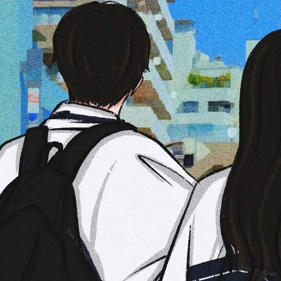 手绘学院风情侣头像
