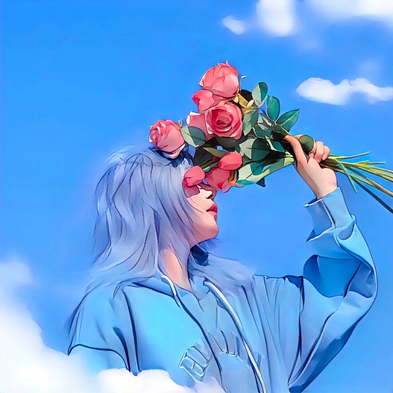 氛围感鲜花真人情侣头像