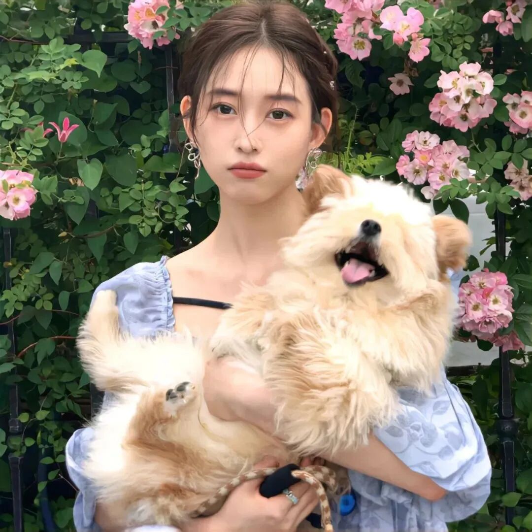 小清新抱着狗狗女生头像