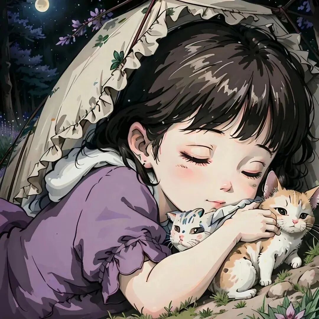 抱着猫猫咪睡觉晚安三人闺蜜头像动漫闺蜜头像