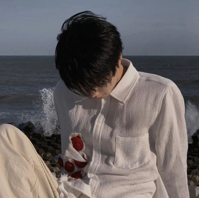 氛围感海边低头男生头像