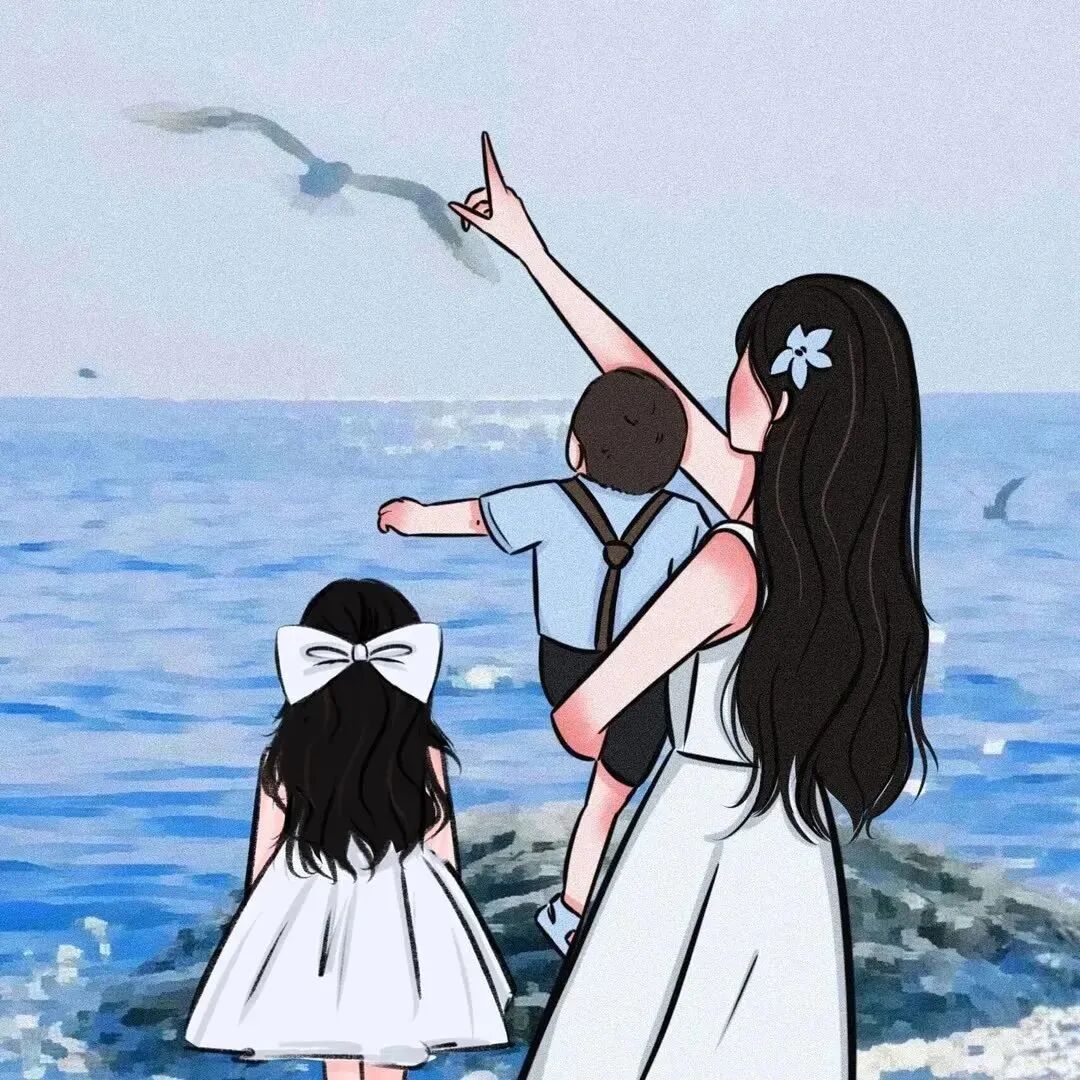 海边一家四口亲子动漫情侣头像