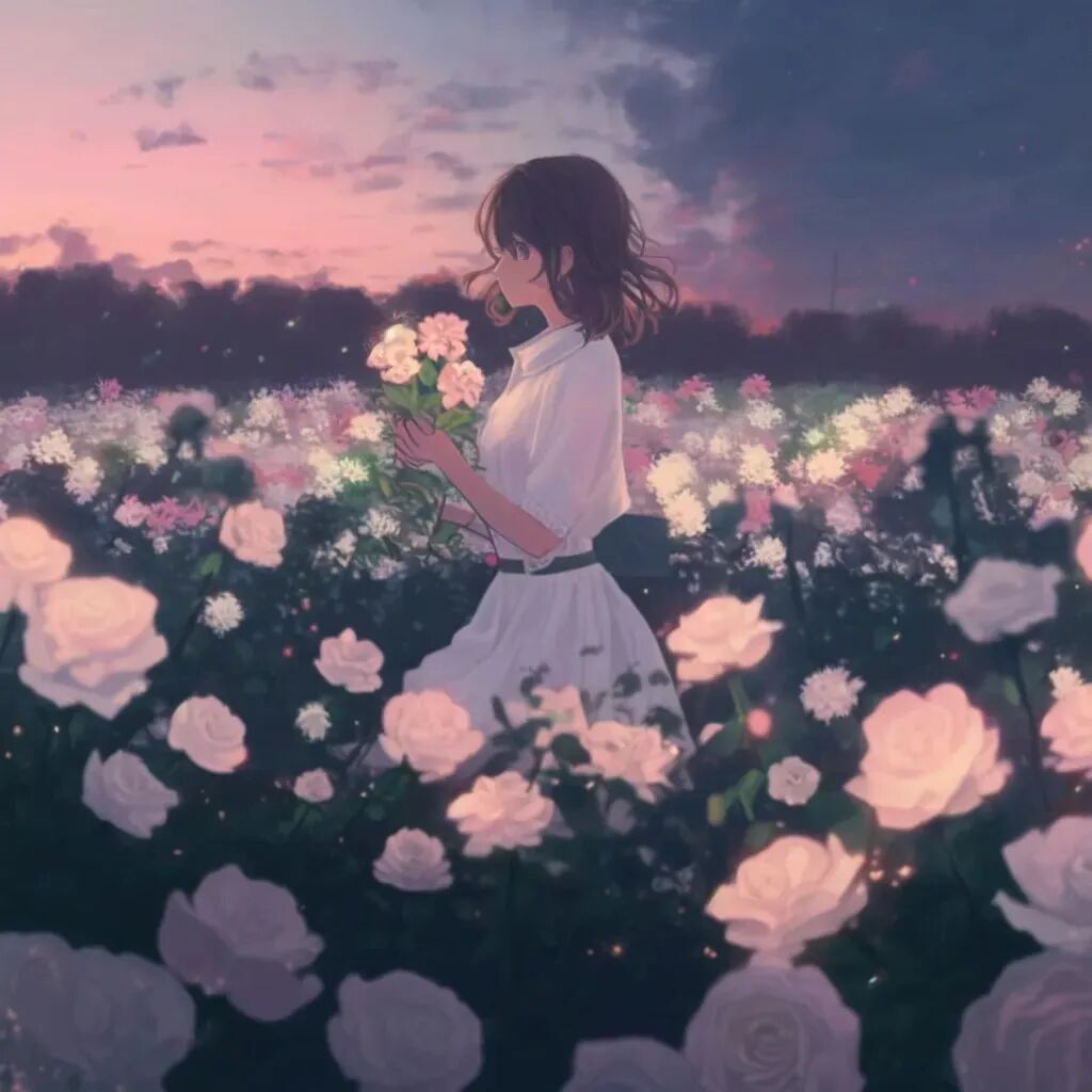 唯美鲜花治愈手绘动漫头像女