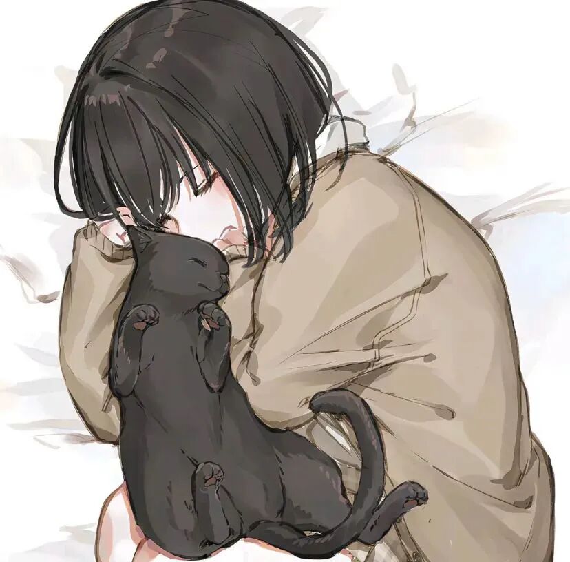 抱着猫咪动漫头像女