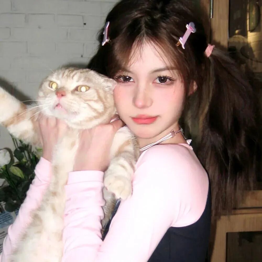抱着猫咪甜美女生头像