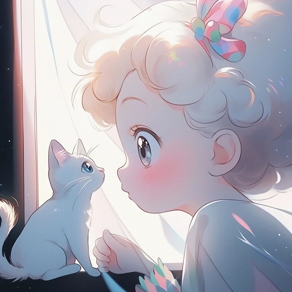 五彩斑斓渐变和猫咪五人闺蜜头像动漫闺蜜头像