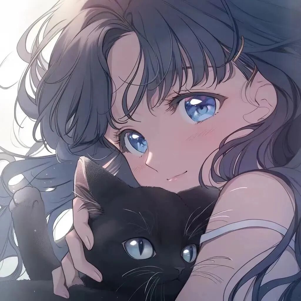 抱着猫咪动漫情侣头像