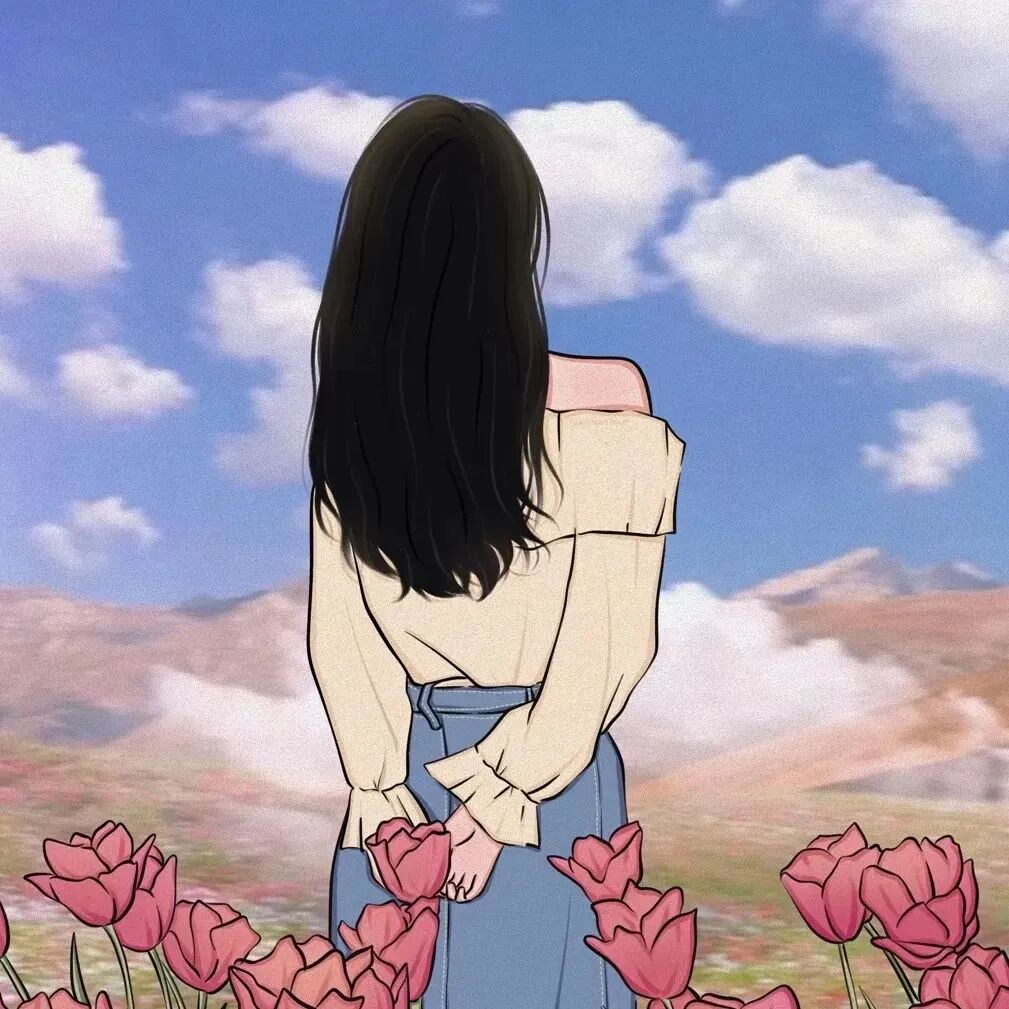 手绘鲜花动漫情侣头像