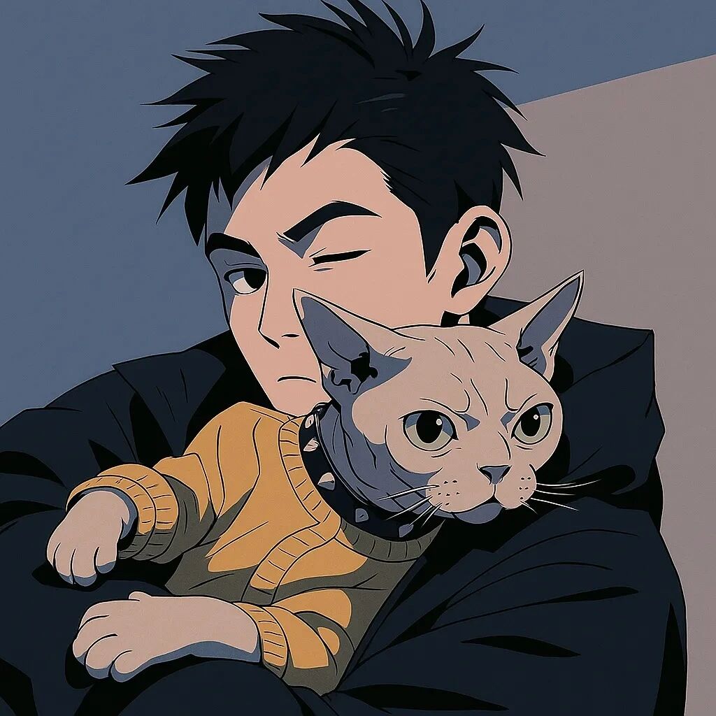 抱着猫咪个性动漫头像男