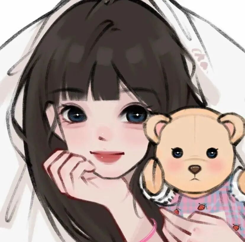 抱着熊手绘动漫头像女