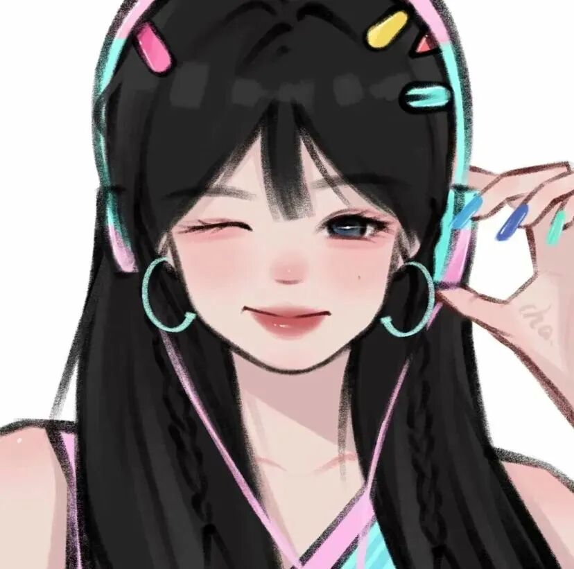戴耳机手绘动漫头像女
