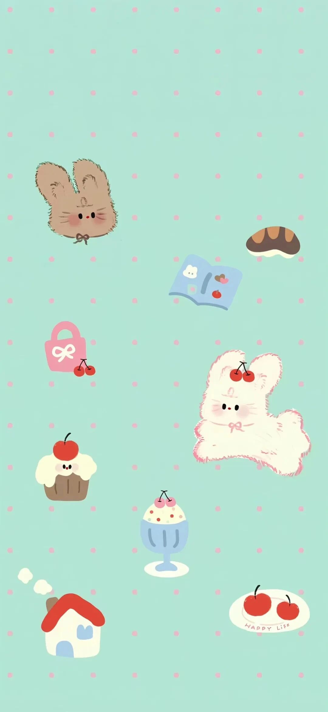 可爱薄荷绿插画壁纸