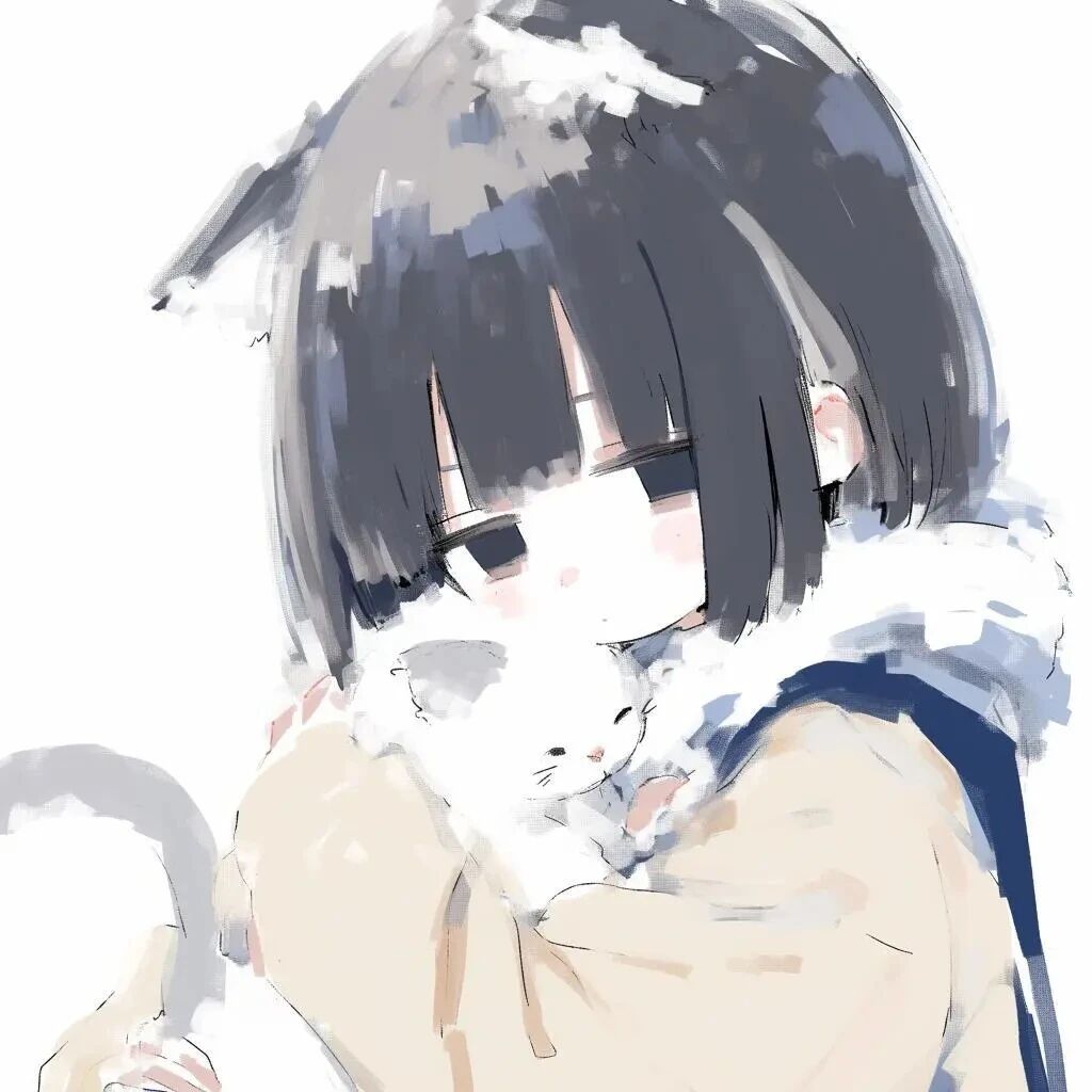 抱着猫咪孤独感动漫头像女