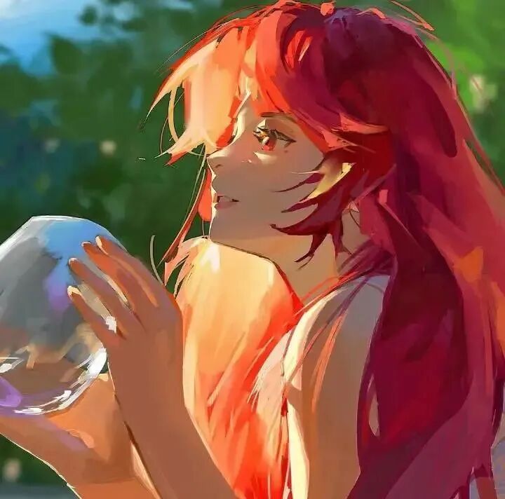 红色系温柔插画动漫头像女