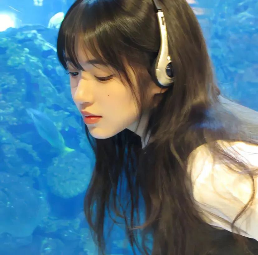 戴耳机温柔侧脸女生头像