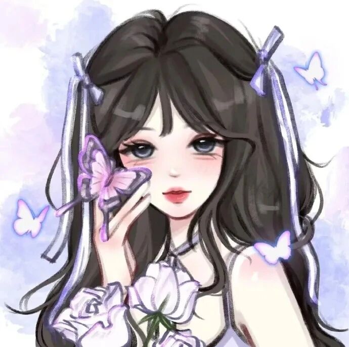 温柔蝴蝶手绘动漫头像女