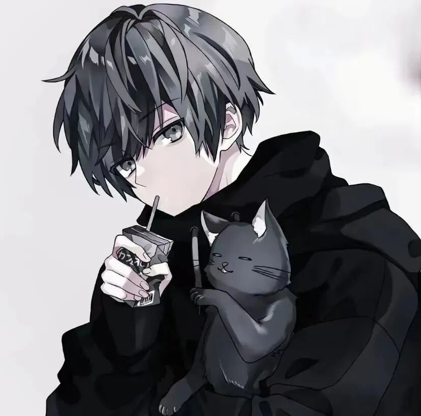 抱着猫咪个性动漫头像男