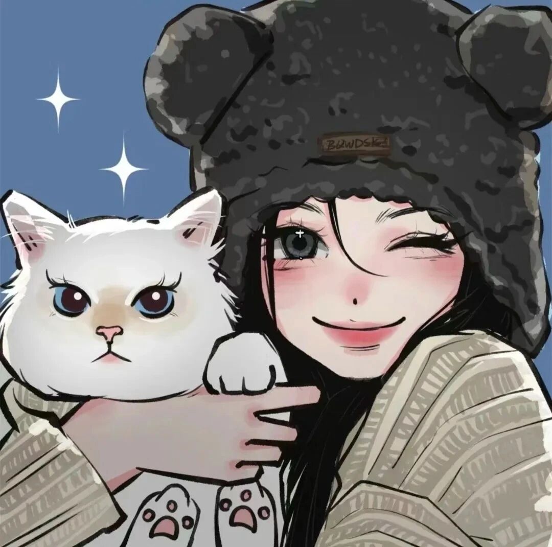 抱着猫咪甜妹手绘动漫头像女