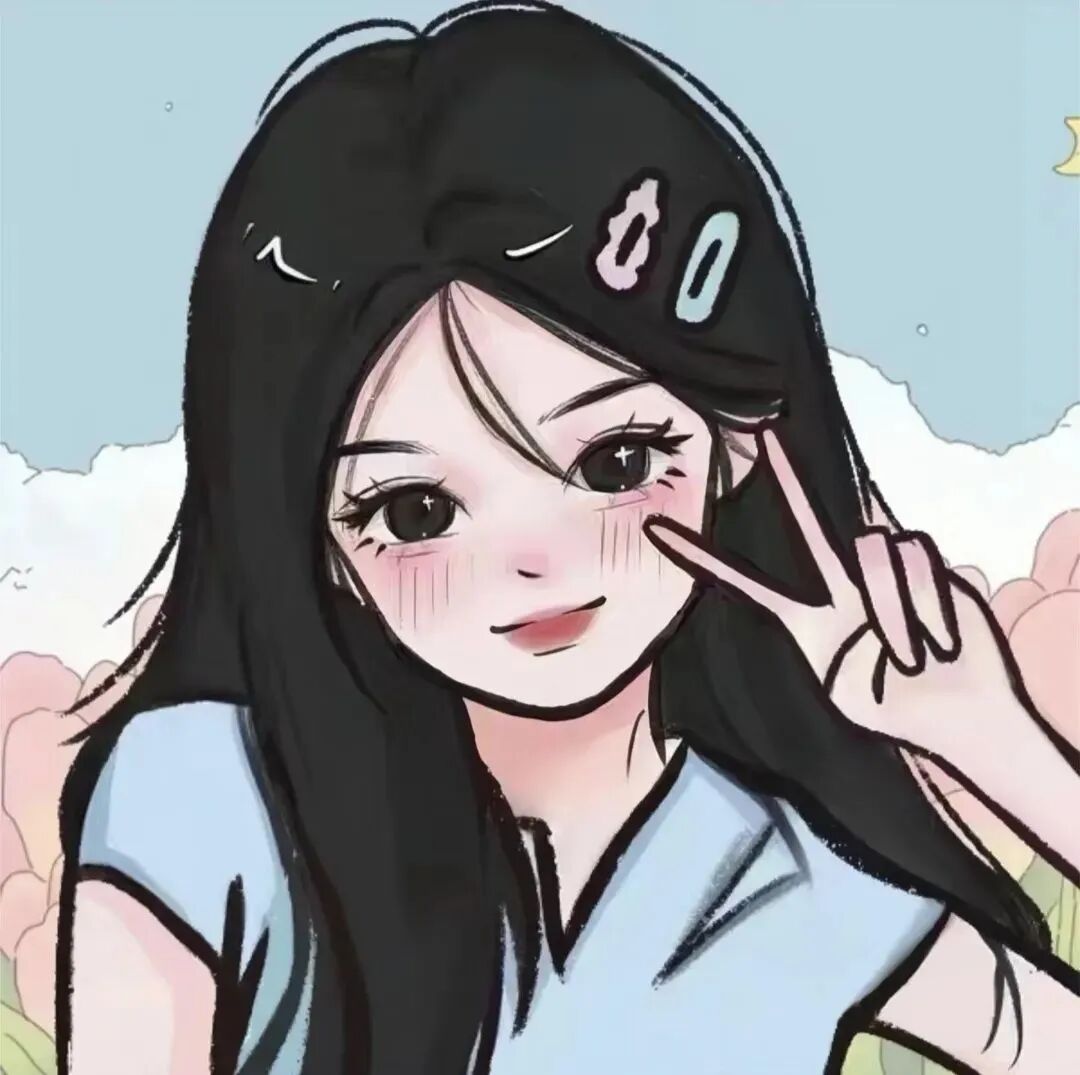 剪刀手甜妹手绘动漫头像女