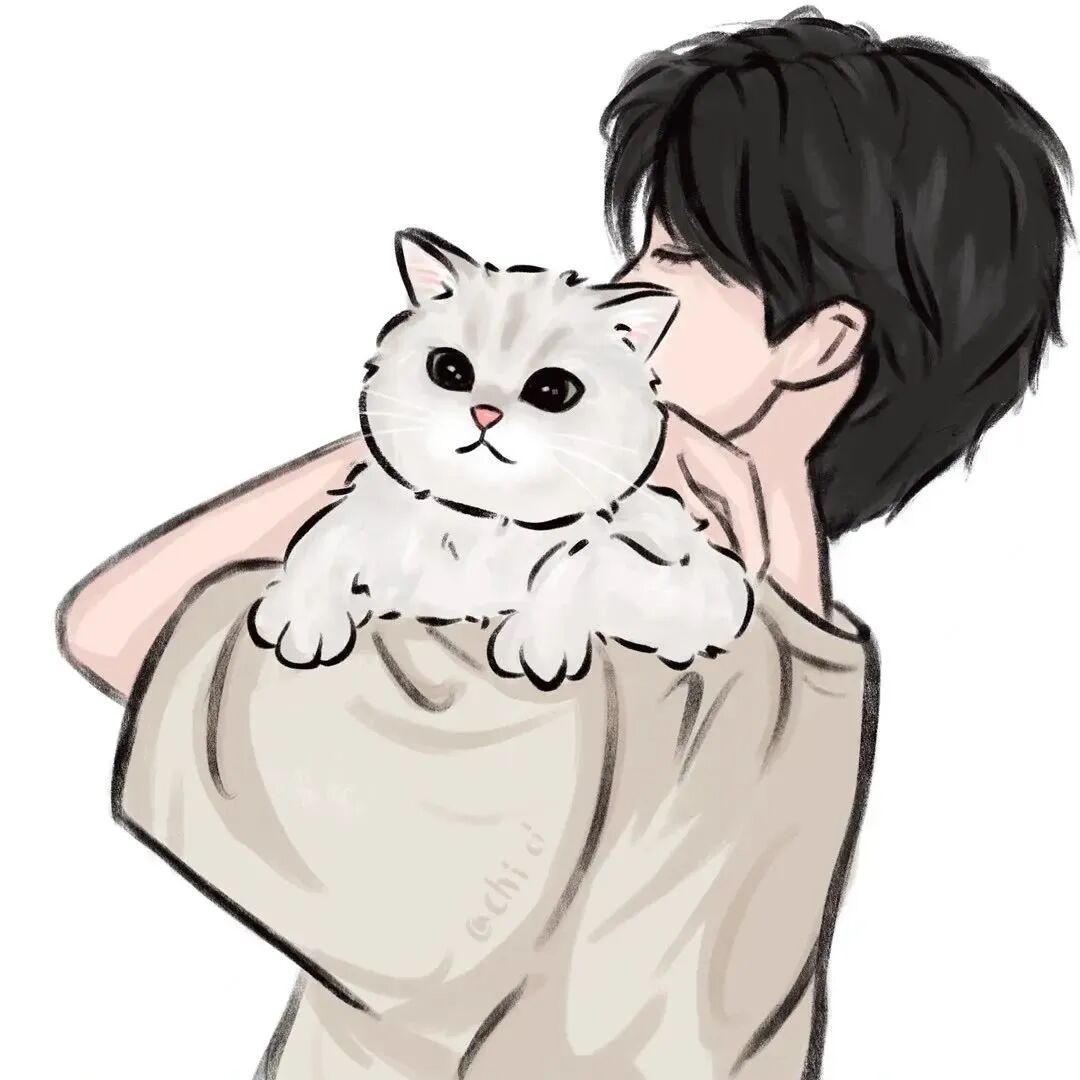 beibaoaiqing抱着猫咪手绘动漫情侣头像