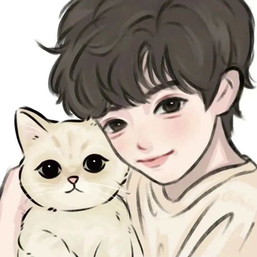 bzmiaiqing抱着猫咪手绘动漫情侣头像