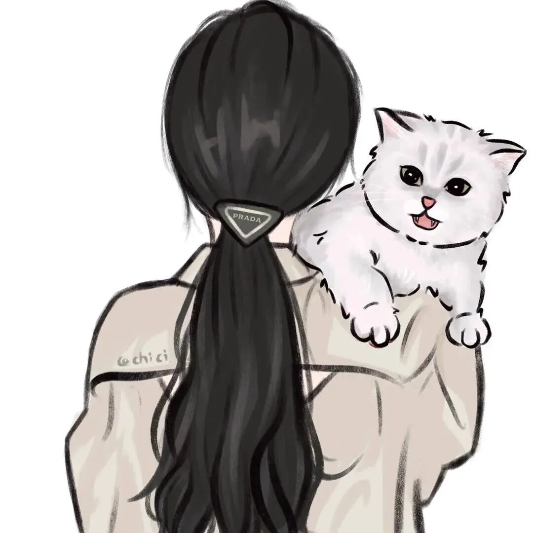 beibaoaiqing抱着猫咪手绘动漫情侣头像