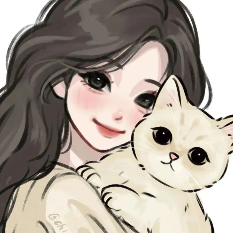 bzmiaiqing抱着猫咪手绘动漫情侣头像