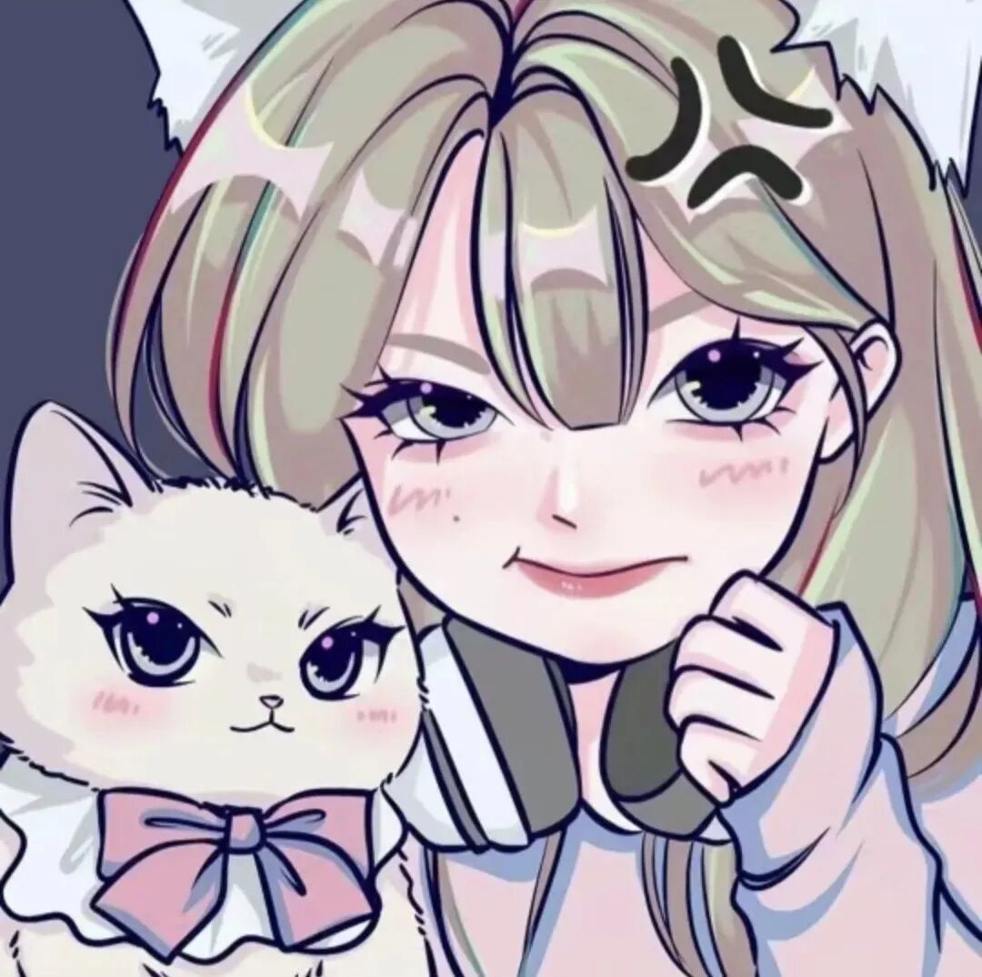 抱着猫咪甜妹手绘动漫头像女