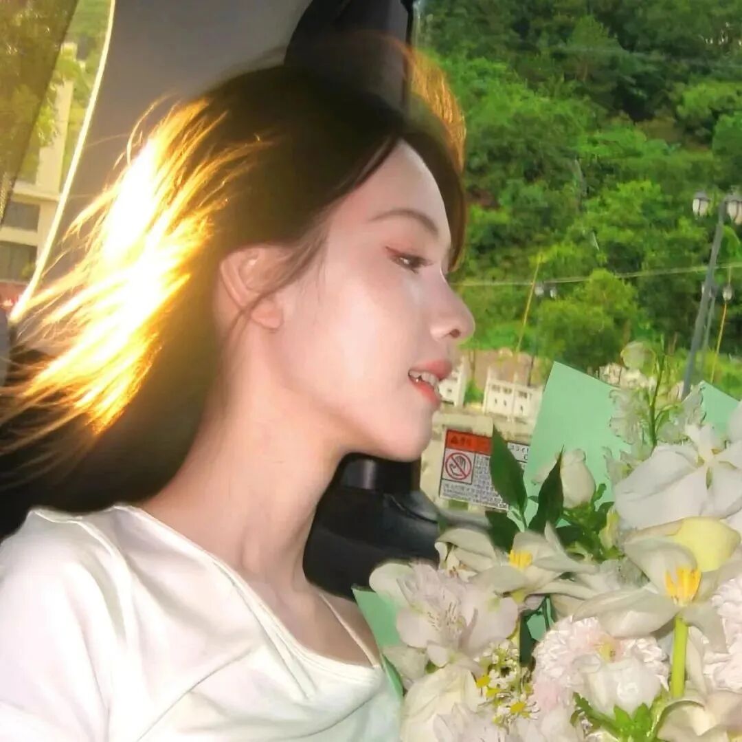 车内鲜花温柔侧脸女生头像