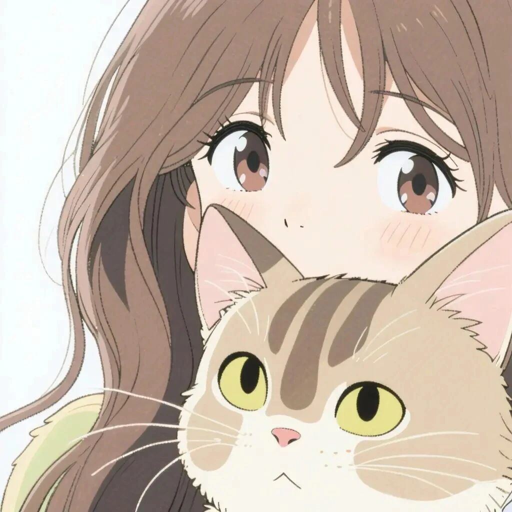 抱着猫咪动漫头像女