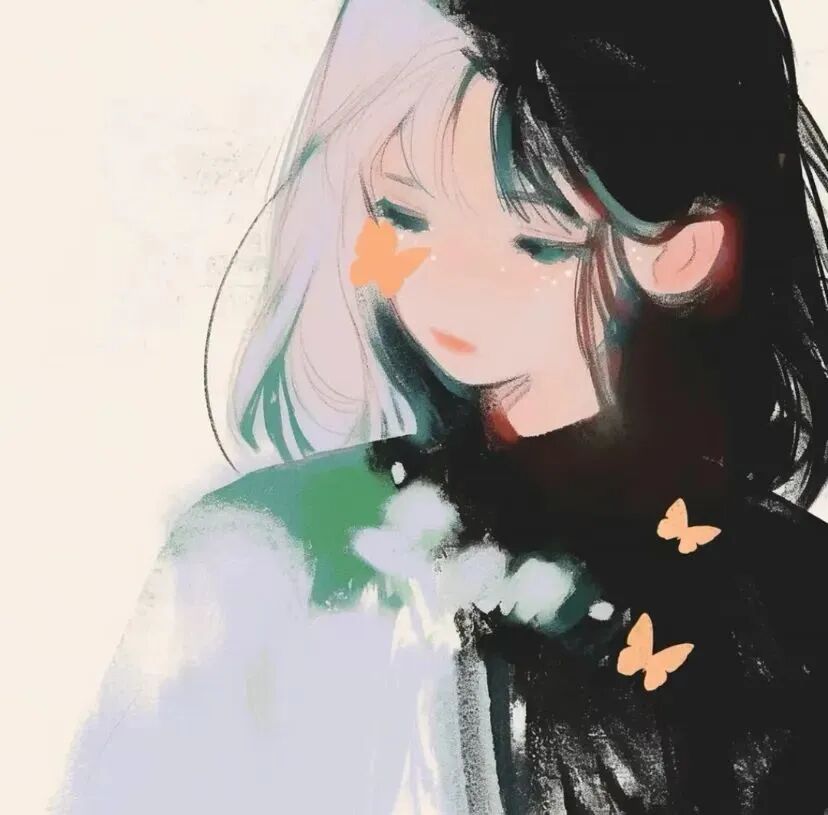 hudiecahquyhnadaihe蝴蝶插画二人闺蜜头像动漫闺蜜头像