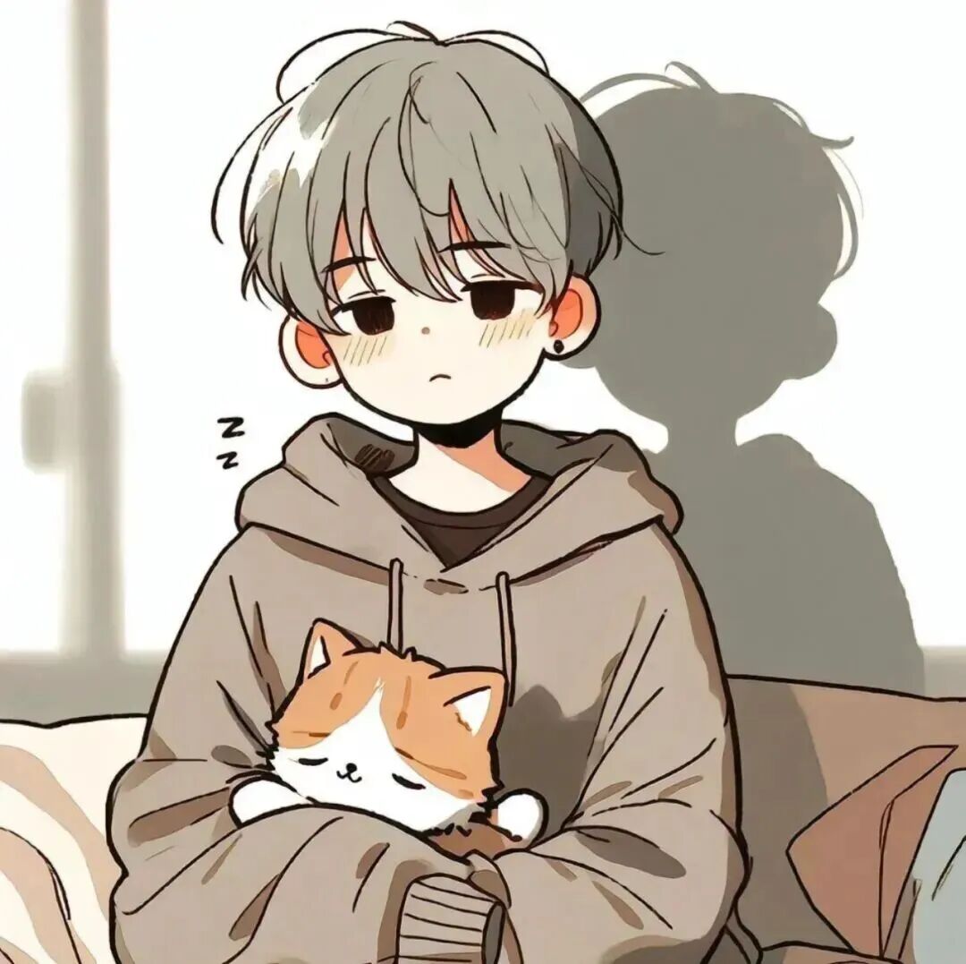 抱着猫咪少年感动漫头像男