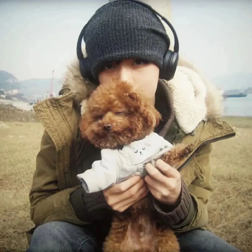 抱着狗狗小众男生头像