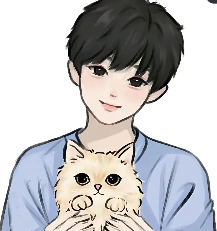 bzhemaomilovesh抱着猫咪手绘情侣头像