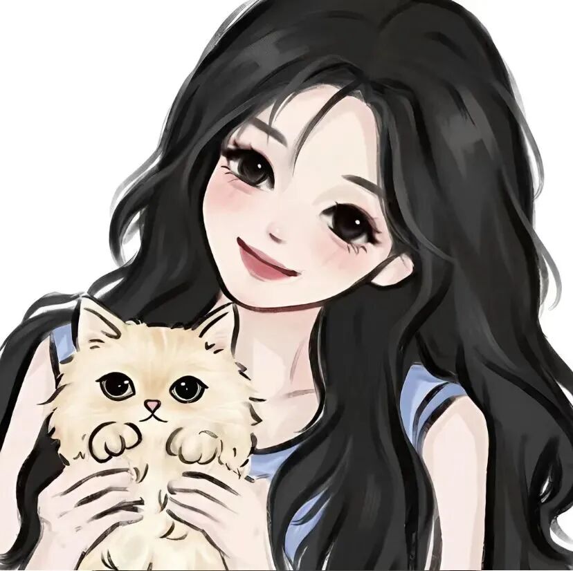 bzhemaomilovesh抱着猫咪手绘情侣头像