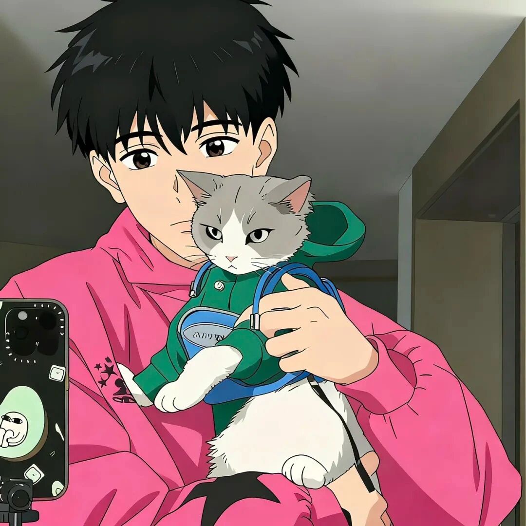 抱着猫咪个性动漫头像男