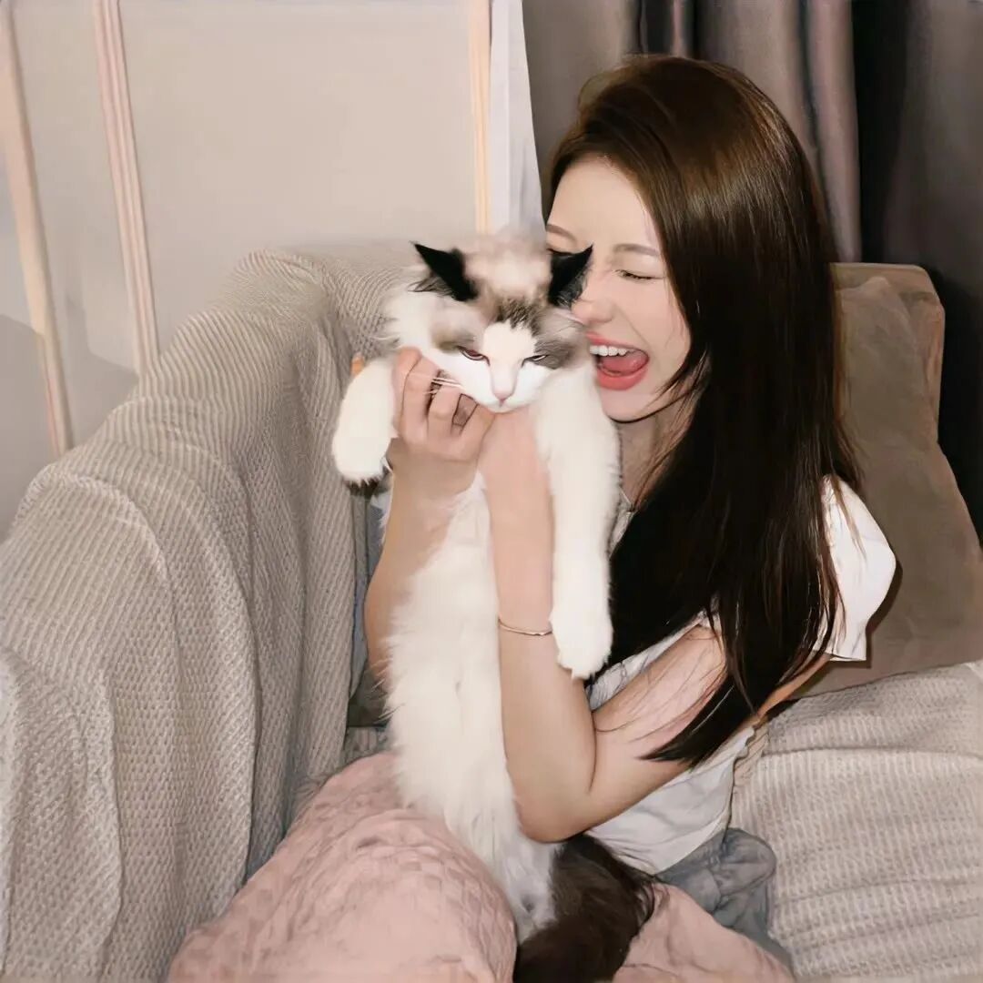 抱着猫咪小众女生头像