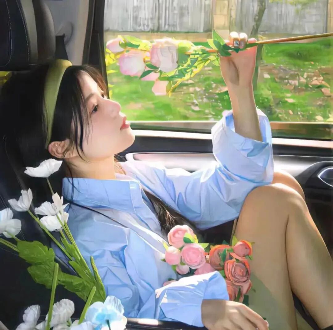 鲜花小清新侧脸女生头像