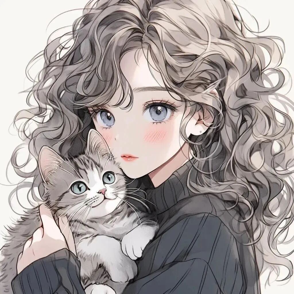抱着猫咪动漫头像女