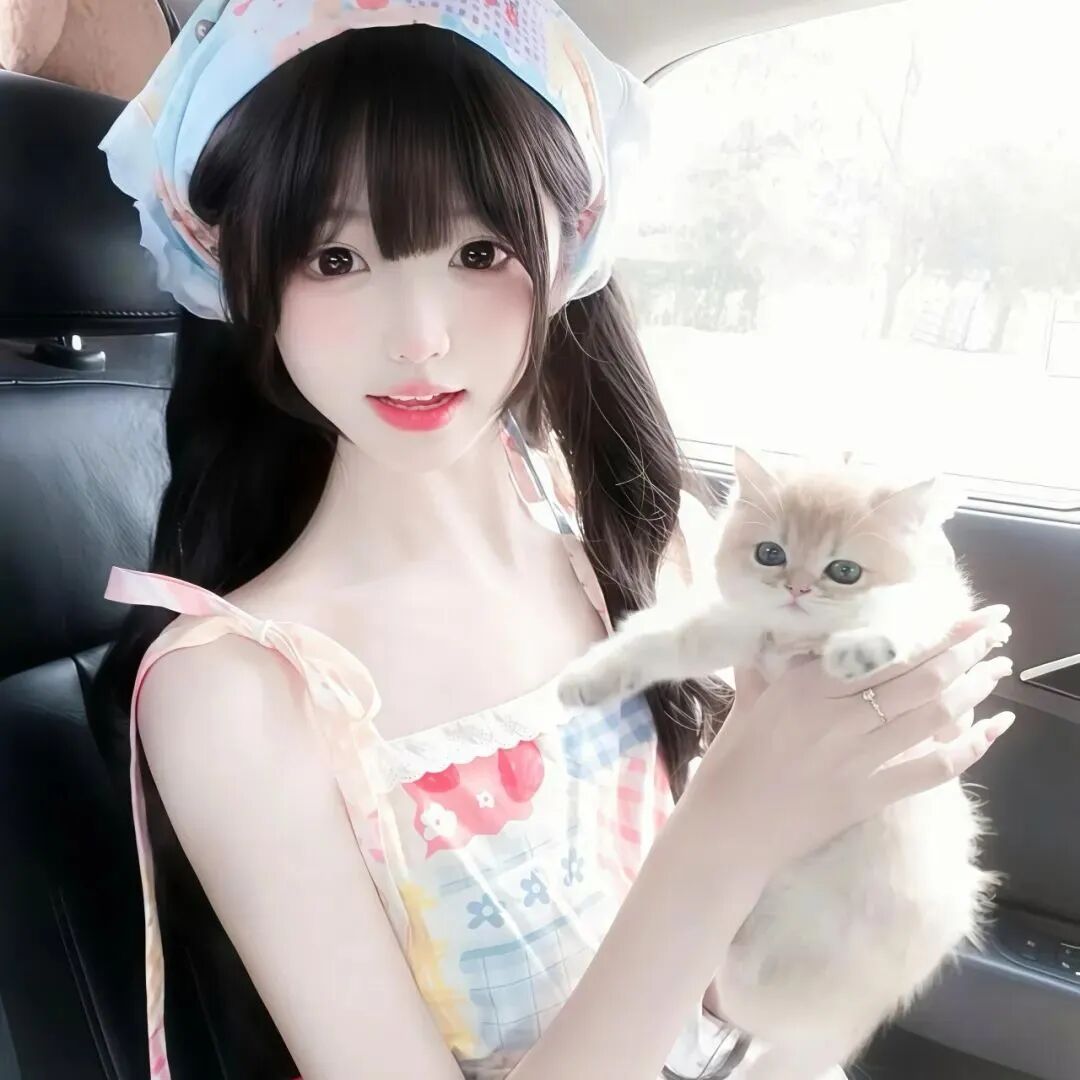 车内抱着猫咪少萝女生头像