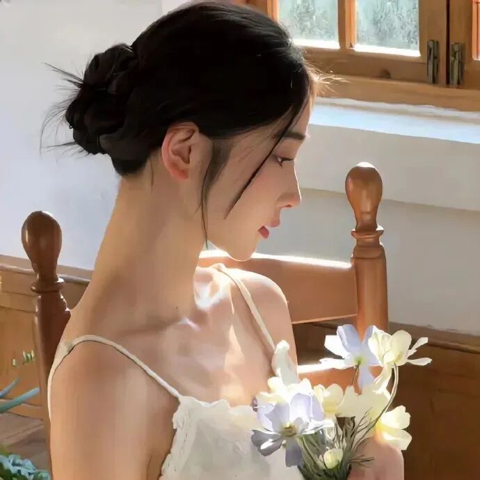 鲜花温柔侧脸女生头像