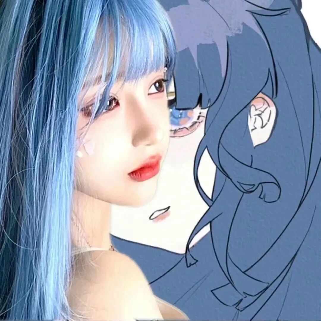 蓝发个性侧脸女生头像