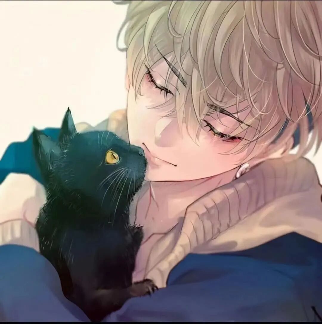 抱着猫咪温柔动漫头像男
