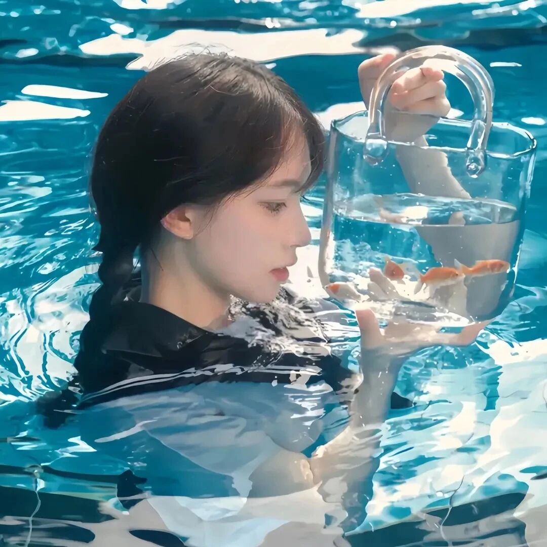 金鱼蓝色系氛围感侧脸女生头像